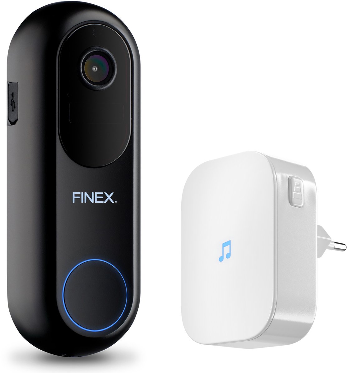 Finex Video Deurbel V2 - 2K Ultra HD - Inclusief Binnenbel - Geen abonnement - Vast stroom of Batterijen - WiFi - T-ring geluid - Slimme Draadloze Video Deurbel Met Camera