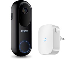 Finex Video Deurbel V2 - 2K Ultra HD - Inclusief Binnenbel - Geen abonnement - Vast stroom of Batterijen - WiFi - T-ring geluid - Slimme Draadloze Video Deurbel Met Camera