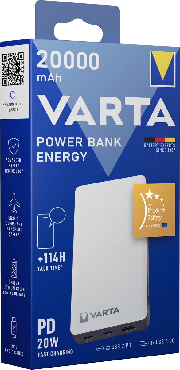 VARTA Powerbank Energy 20000 mAh - Wit - afbeelding 2