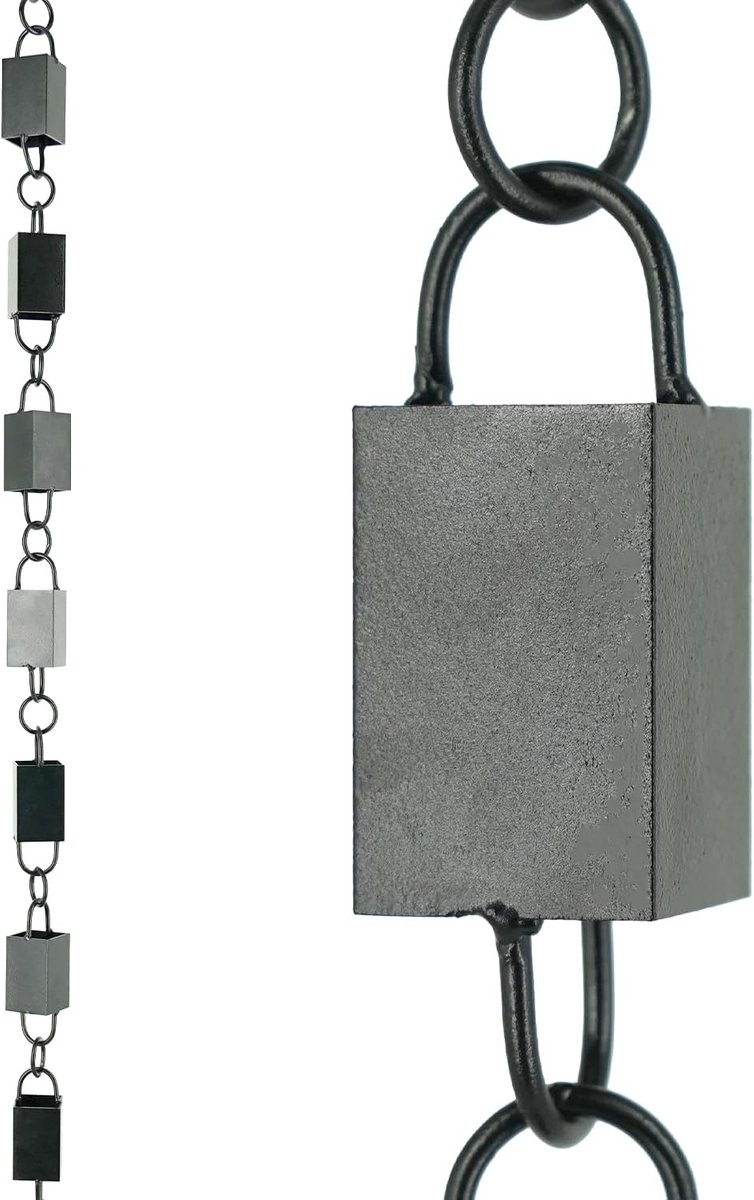 Regenketting - Decoratieve Ketting - Waterafvoer Tuin - Aluminium Vierkant Vat - 3 Meter - Zwart
