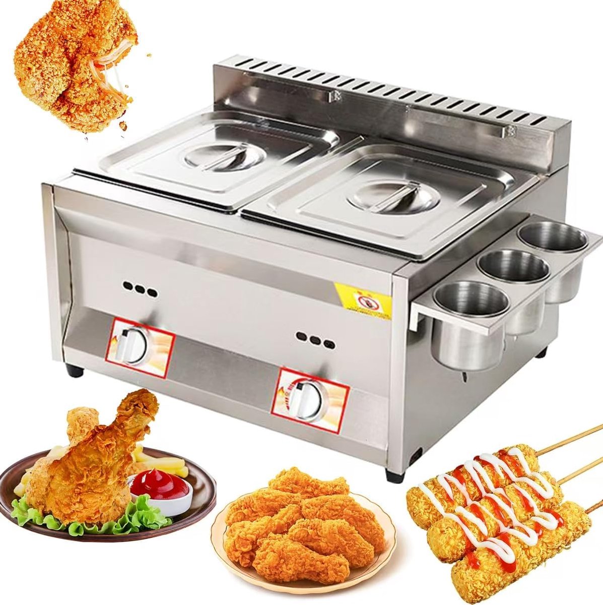 Gas Frituurpan - Professionele Frituur - Restaurant Keuken - Dubbele Tank - 20L Capaciteit - Zilverkleurig
