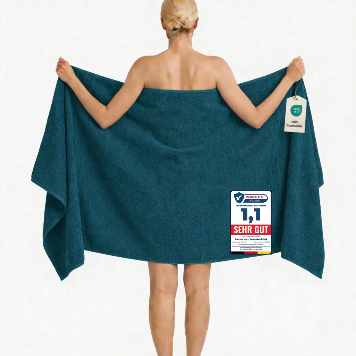 Komfortec Badhanddoek 100x200 cm van 100% Katoen, XXL Saunahanddoek, Grote Douchehanddoek, Zacht & Absorberend, Petrol