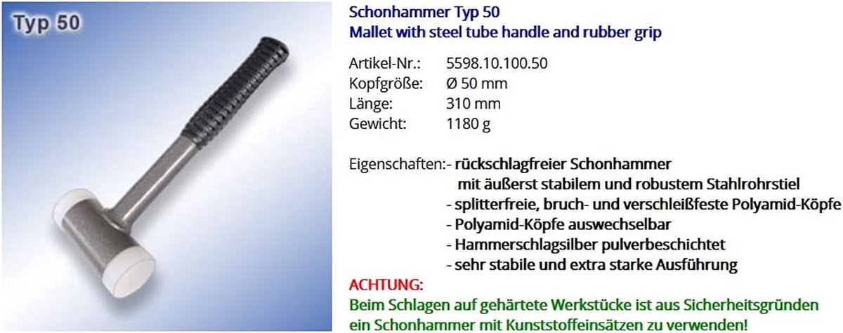 Slagstempel Rechthoekig - Inslag Gereedschap - Metaal Bewerken - Krasvrije Kop - 38 x 8 mm - Zilver