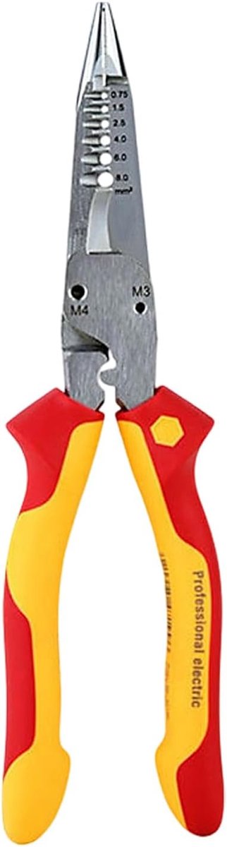 Elektrische Draad Krimptang - Krimptang Kabel - Elektrisch Werk - Multifunctioneel 6-in-1 - 20 cm Lengte - Geel Handvatten