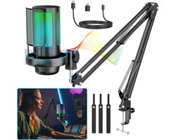 RGB-Gamingmicrofoon Met Microfoonarm – Condensator PC-Microfoon – USB-PC-Microfoon Voor Podcasts Video’s En Streaming