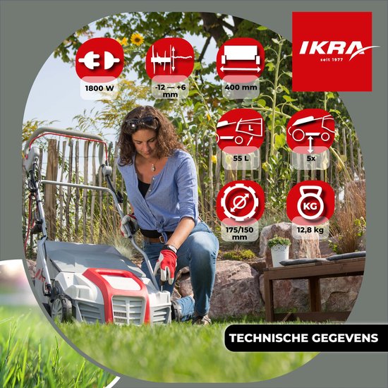IKRA elektrische verticuteermachine en gazonbeluchter IEVL 1840, 1.800 W, werkt over een breedte van 40 cm, opvangzak van 55 liter met onkruidsteker van IKRA — afbeelding 2
