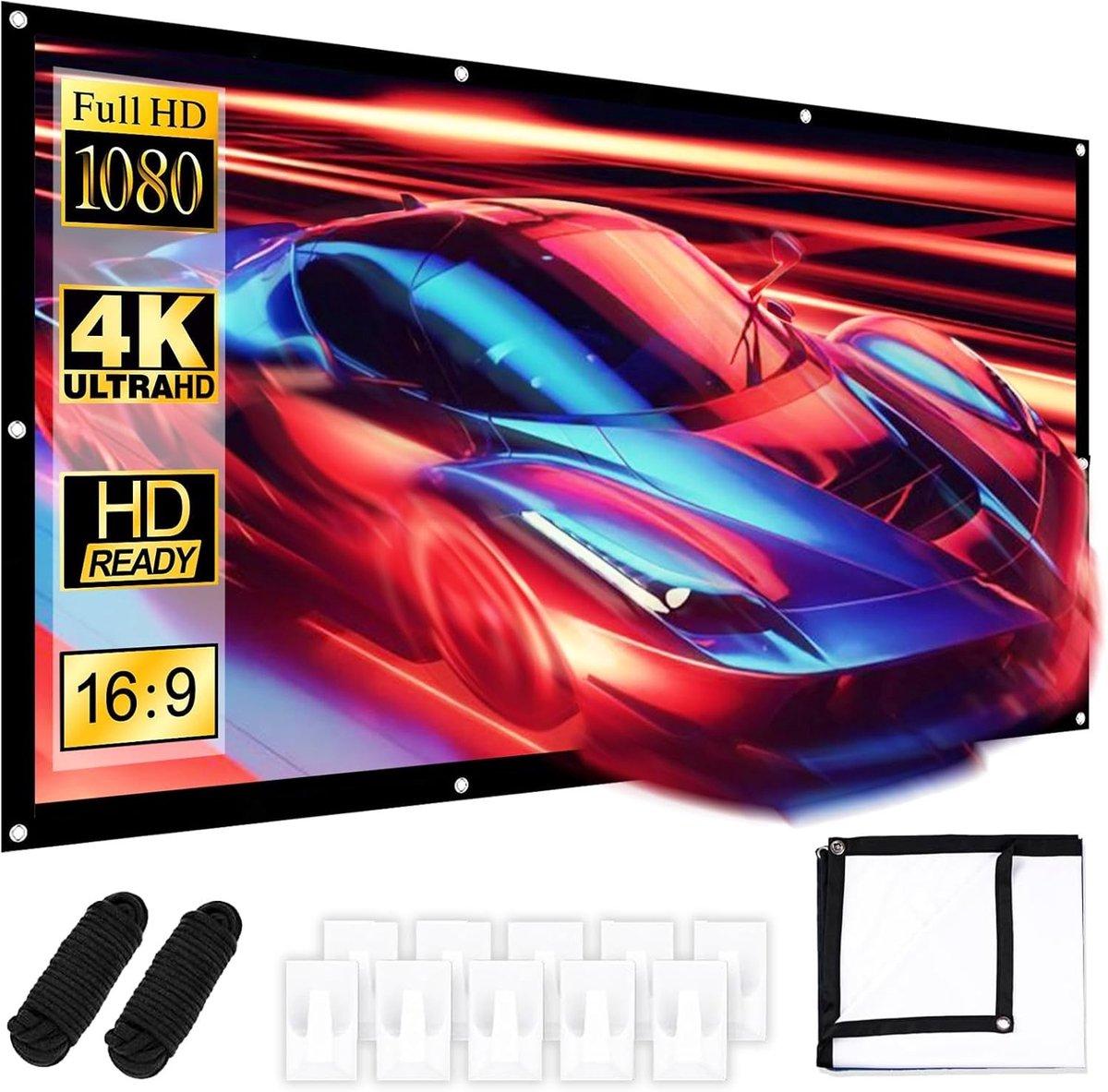 Groot 100 Inch Projectiescherm 16:9 HD Wasbaar Vouwbaar voor 4K Film, Buiten, Kantoor en Schoolgebruik