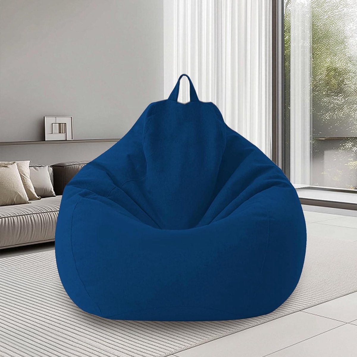 XL Zitzak met Handvat, Alleen Cover voor Slaapkamer, Woonkamer en Buiten, 100 x 120 cm, Donkerblauw, Comfortabele Zitzak voor Volwassenen, Ideaal voor Ontspanning en Spelletjes