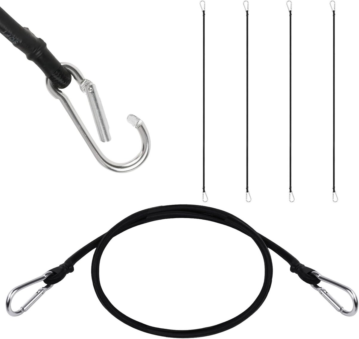 Expander Ropes met Carabiner Haken - 4 Stuks, 100 cm Elastische Spanband voor Kamperen, Bagage en Tenten