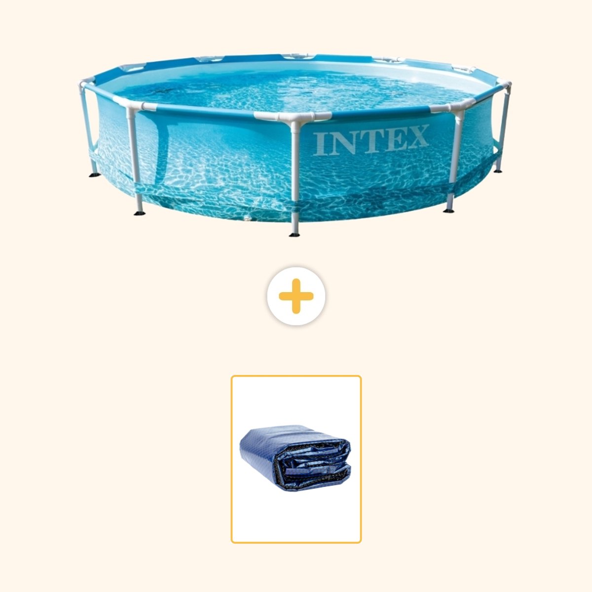 Intex Rond Frame Zwembad - 305 x 76 cm - Waterprint - Inclusief Solarzeil - 2-delig