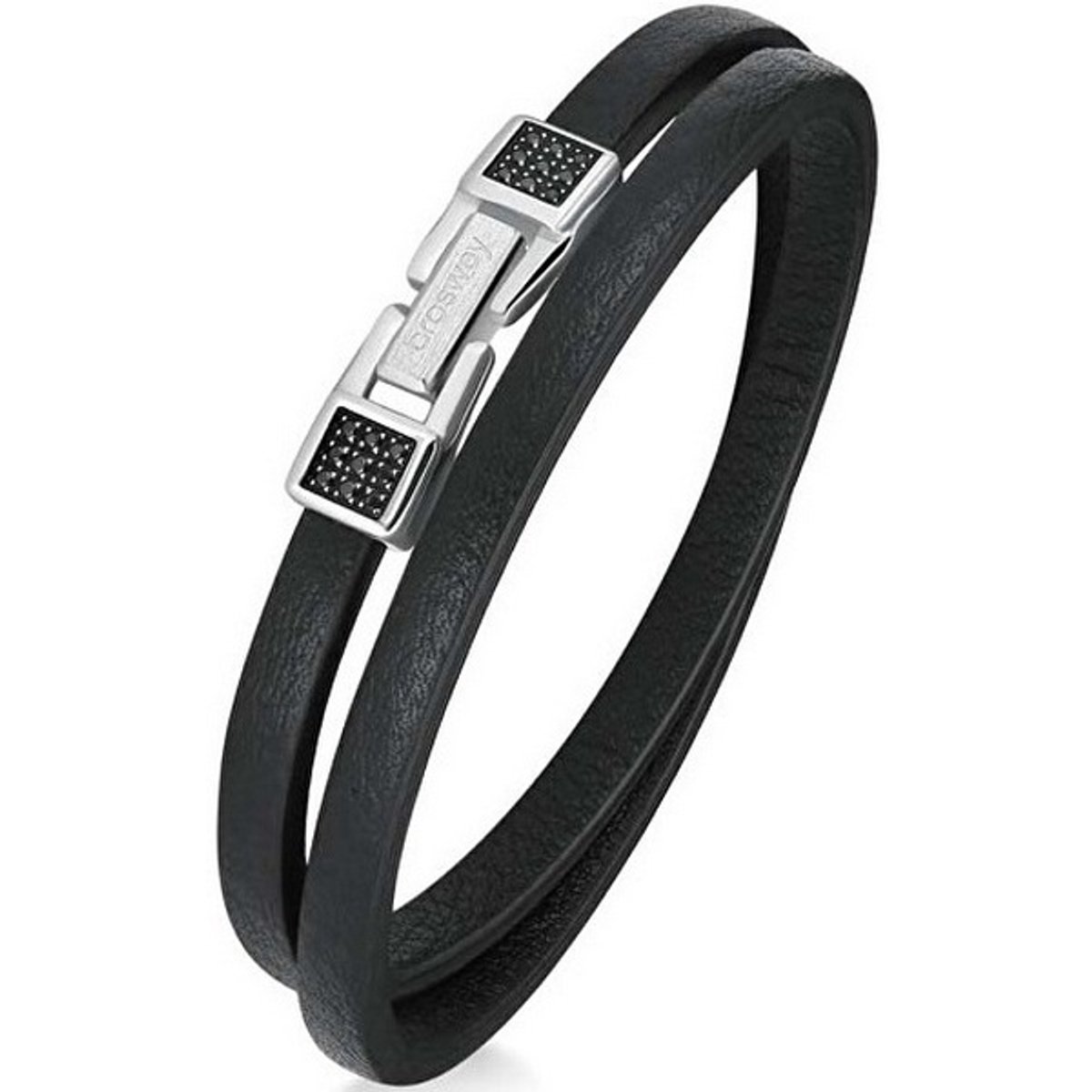 BROSWAY INK BIK138 DUBBELE ZWARTE LEREN ARMBAND MET ZIRKONIA'S 1 STUK