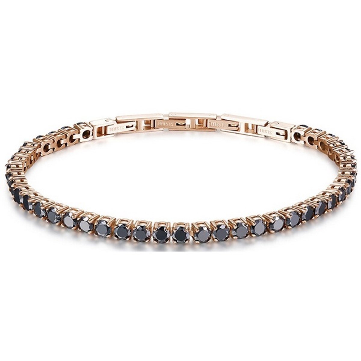 BROSWAY AVANTGARDE BVD13 ROSEGOUDKLEURIGE ARMBAND MET ZWARTE ZIRKONIA'S 1 STUK