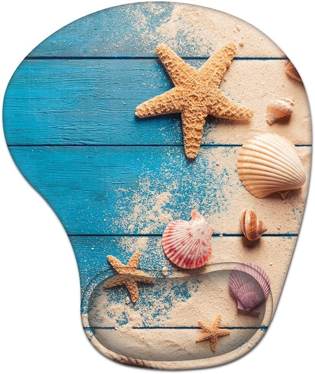 Ergonomische muismat met gelkussen en handsteun, blauw met sterrenmotief, ideaal voor comfort en ondersteuning tijdens het werken