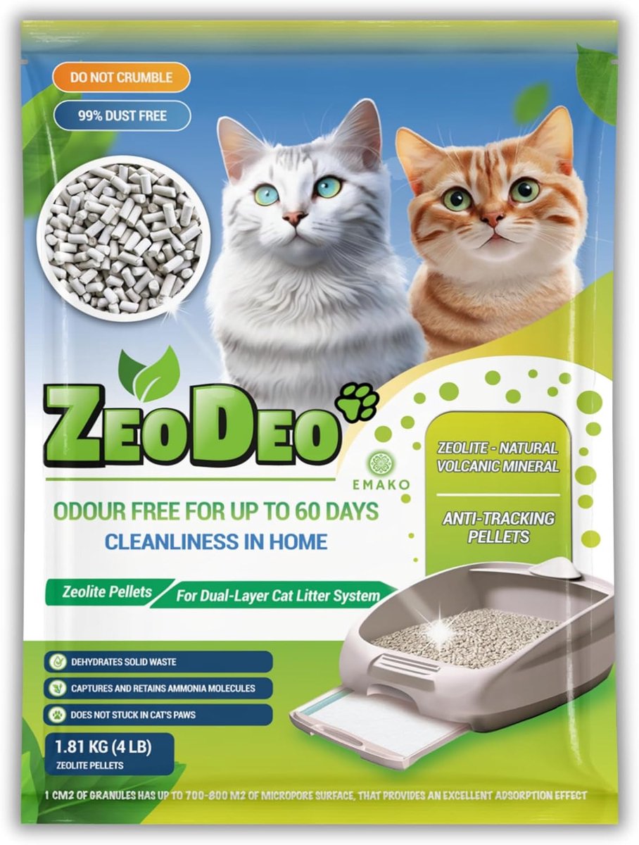 Thijox - Natuurlijke Zeoliet Kattenbakkorrels - Dubbellaagse Kattenbakvulling 1,81 kg - Stofvrij, Intacte Korrels, Ideaal voor Huiskatten