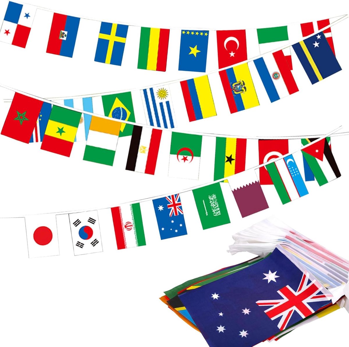 Thijox - WK Vlaggen 2026 Bunting 14x21 cm, 48 Teams, Premium Voetbal Vlaggen voor Feestdecoratie, Huisbar, Voetbalfans, Sportevenementen