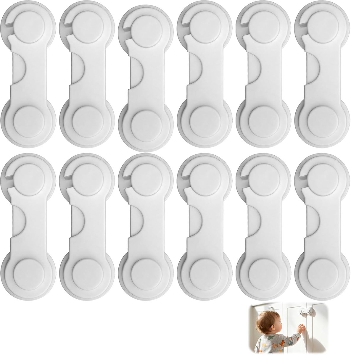 Thijox - Kinderbeveiliging 12 Stuks - Wit - Kastbeveiliging en Ladebeveiliging voor Baby's en Peuters - Sterk Klevend, Geen Boren, Ideaal voor Keukenm