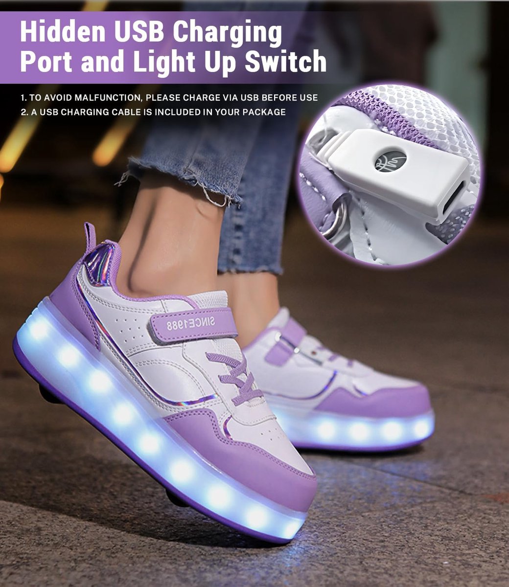 Thijox Kinder Rolschaatsen met Verlichting 4 Wielen Unisex Outdoor Sneakers voor Meisjes en Jongens Intrekbare USB LED Skateschoenen Ideaal voor Zwart