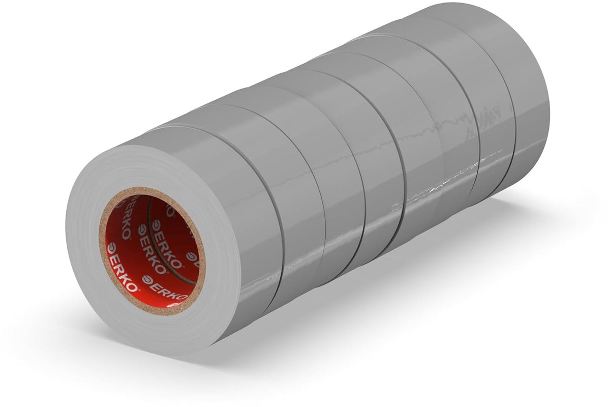 Thijox - Isolatietape Grijs 19mm x 20m, 8 Stuks, PVC, Flexibel, Sterke Kleefkracht, Chemisch Bestendig, Waterdicht, Voor Elektrische Leidingen en Repa