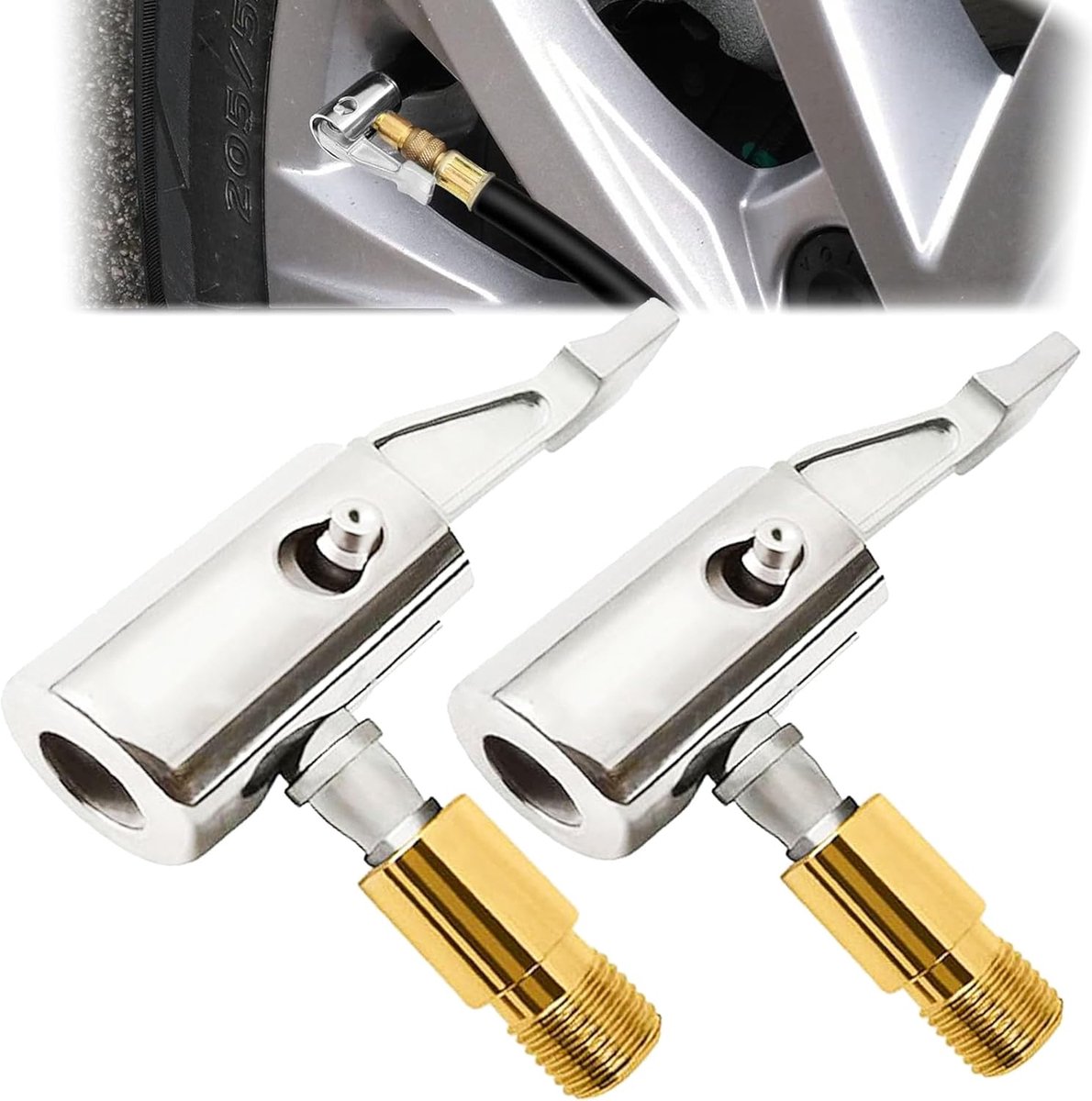 Thijox - 2 Stuks Draagbare Opblaasbare Pomp voor Autobanden, Air Chuck Compressor Bandenpomp met Weerhaakconnector, Geschikt voor Fiets en Motorfiets