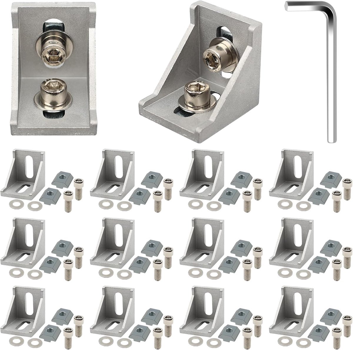 Thijox - 12 Stuks Hoekbevestiging Aluminium Profiel 40x40mm Groef 8 - Wandhouder Montagemateriaal voor CNC Machines, 3D Printers en Industriële Bouw