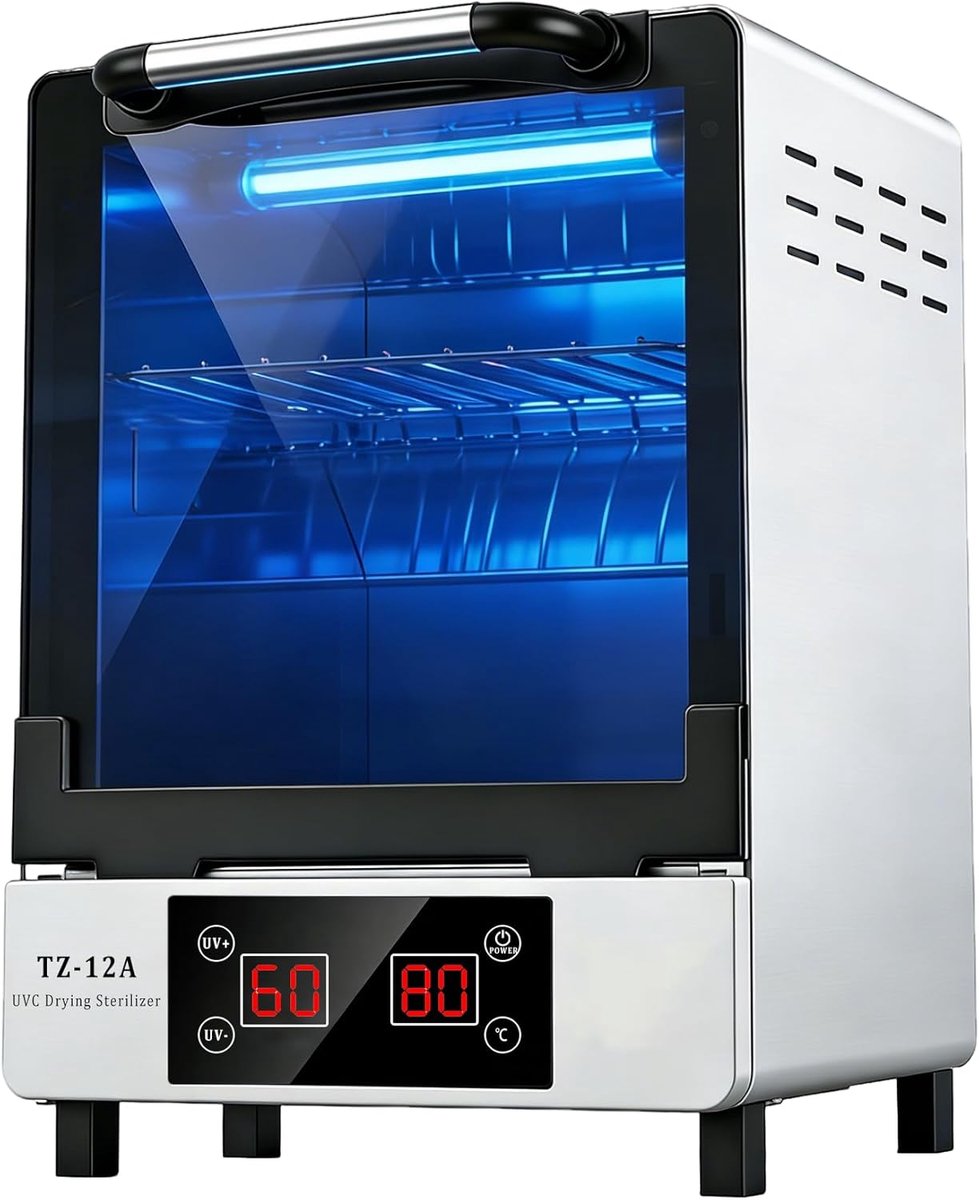 SnelShoppen - UV Sterilisator met Droogfunctie, Digitale Timer en Display, Wit, Ideaal voor Keuken, Badkamer, en Kinderen
