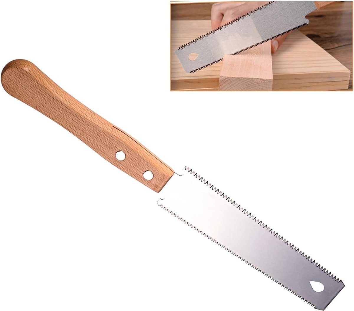 SnelShoppen - 12" Handzaag met Antislip Houten Handvat en Dubbele Snijkant | Flexibele Zaag voor Hout, Bamboe en PVC Buizen voor DIY Klussen
