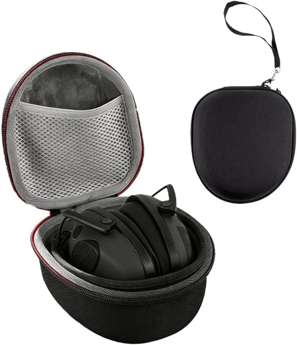 Thijox - Hardcase voor Gehoorbescherming en Koptelefoons, Robuuste EVA Hoes, Schokbestendige Opbergdoos met Gaasvak, Zwart, Compatibel met Opvouwbare