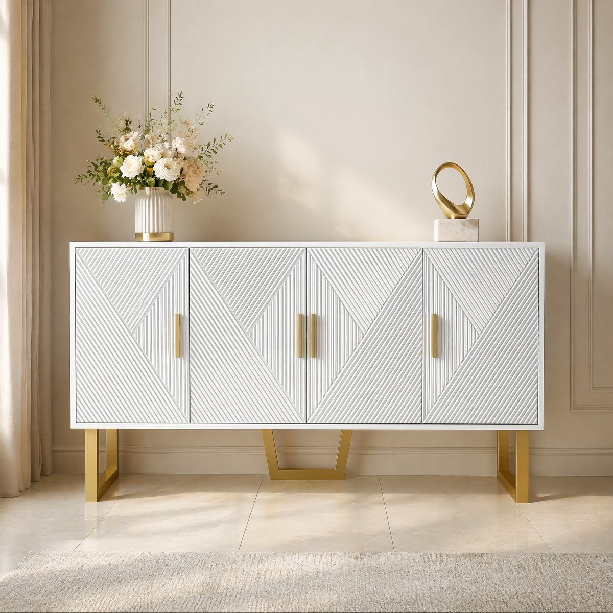 COVREO dressoir 150 x 40 x 82 cm - 4-deurs, verstelbare planken, wit