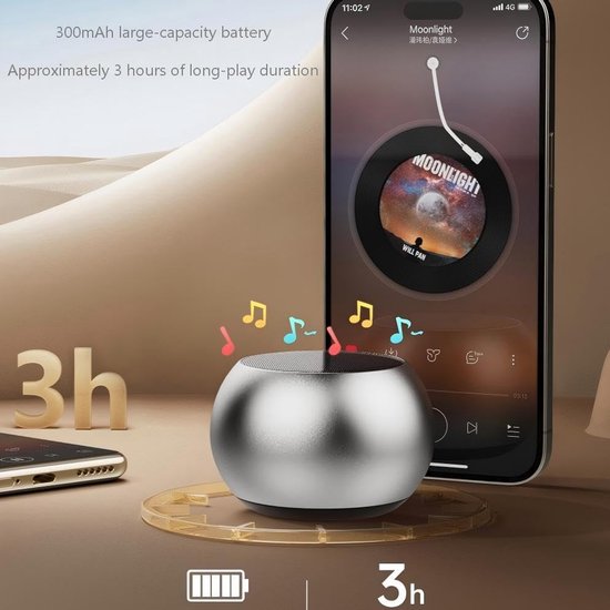 Kleine draadloze Bluetooth luidspreker van metaal, krachtige bas, 360 graden surround geluid, draagbaar voor wandelen, fietsen en thuis (zwart) — afbeelding 3