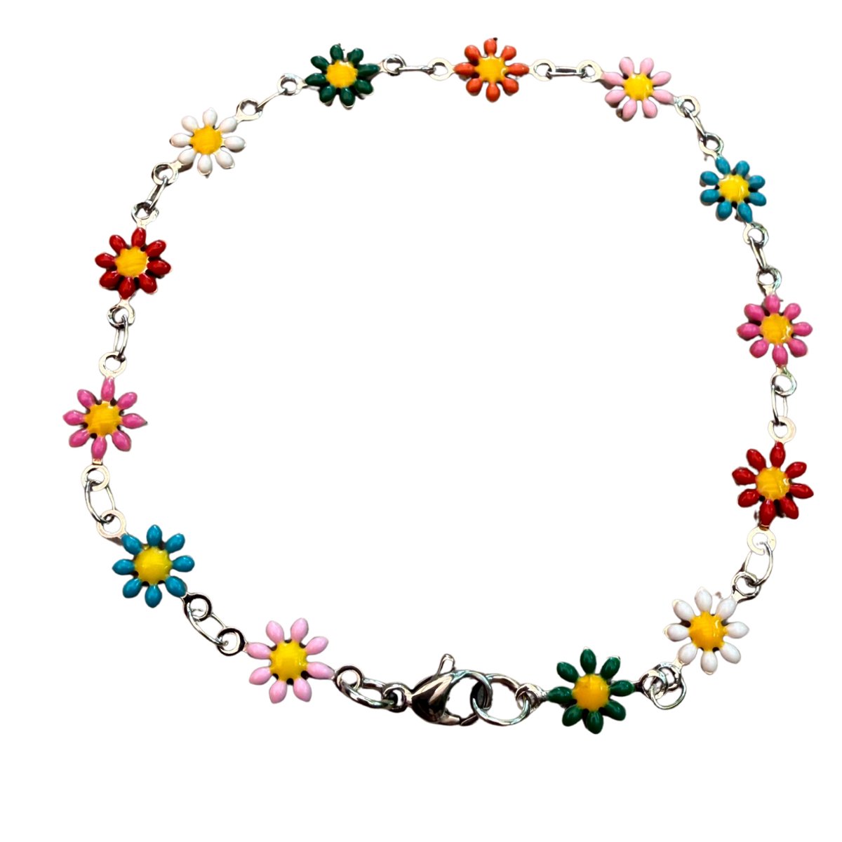 Enkelbandje -Daisy -gekleurd -madelief -kinderen-zilverkleur 15 -18 cm- Charme Bijoux