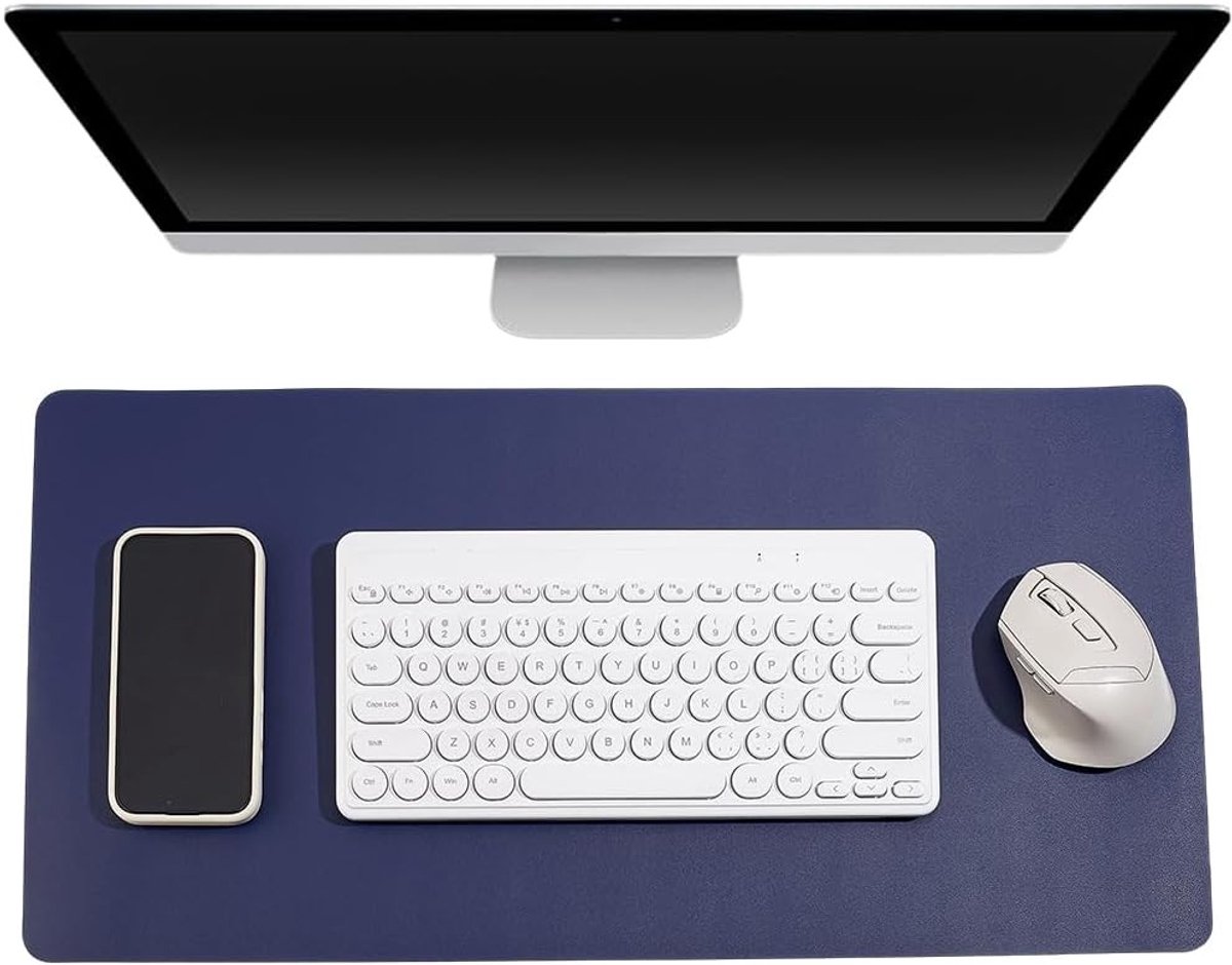 Waterdichte antislip muismat van PU-leer, 60 x 30 cm, ideaal voor kantoor en gaming, grote muismat voor laptop en bureau (blauw)