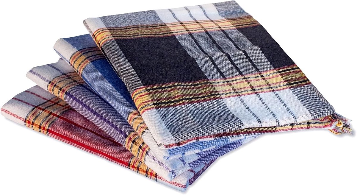 Thijox - Hamamdoek Classic 4-delig set 80 x 170 cm | Sneldrogende Hamam handdoeken van katoen | Pestemal in rood/blauw/zwart/paars | Perfect voor stra