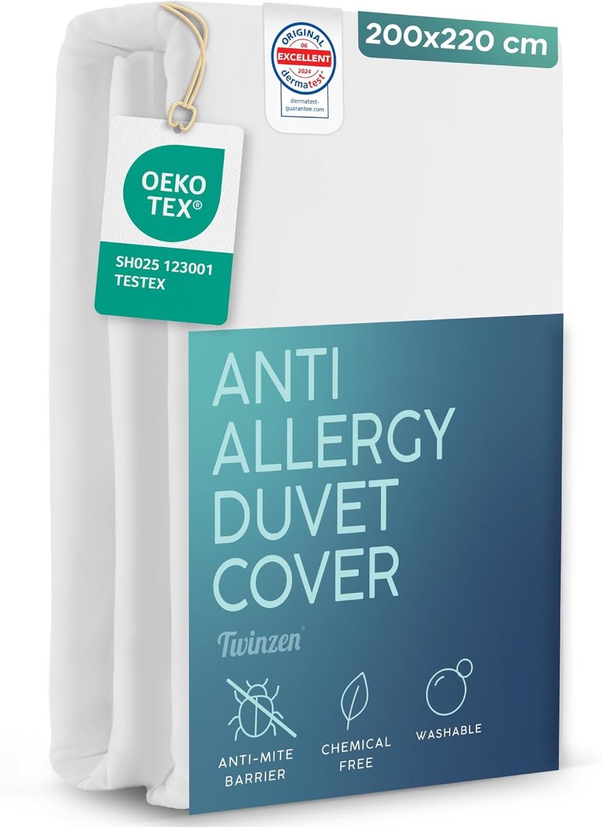 SnelShoppen - Twinzen Anti-mijt Dekbedovertrek 200x220 cm - Antimijt Dekbedovertrek met Rits - Oeko-Tex - Allergievriendelijk en Ademend