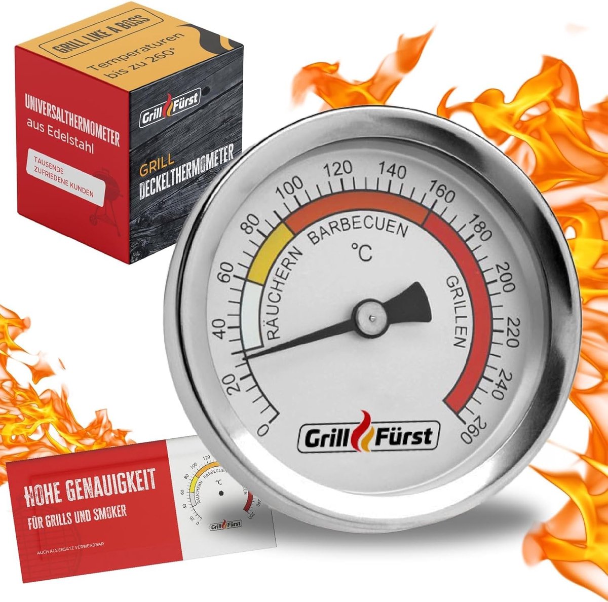 SnelShoppen - Grill Thermometer Therm260 - Universele Vervangbare Grillthermometer voor BBQ, Tuin, Keuken, Perfect voor Grillen en Barbecueën, Eenvoud