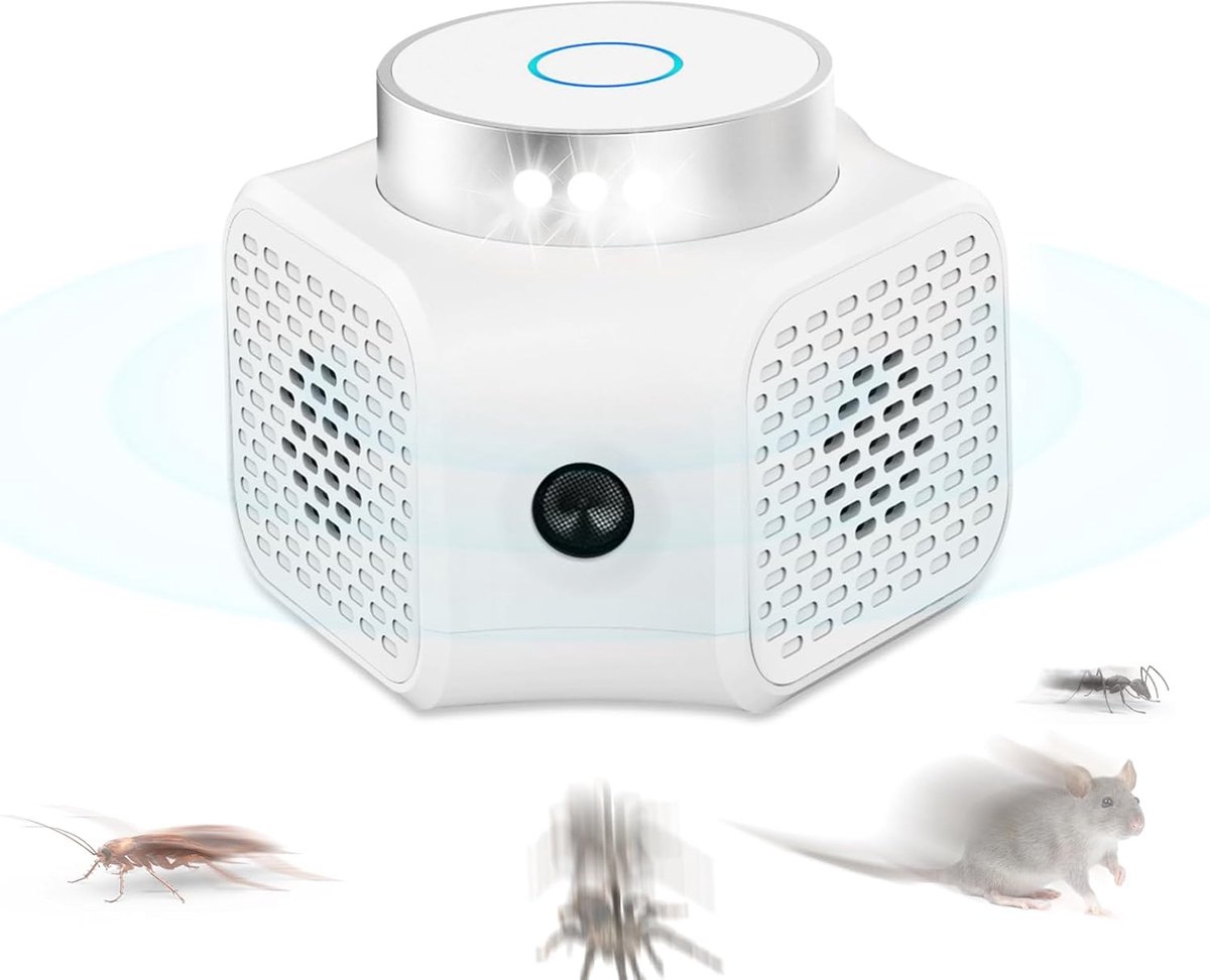 Thijox - Ultrasonic Muizenverjager 360° Rattenverjager, Elektrisch met 100 m² Bereik, Quatre Modes de Fonctionnement, Effectief tegen Muizen en Eekhoo