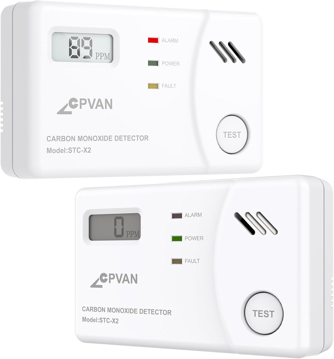 SnelShoppen - CO Detector met Digitale Display, Vervangbare Batterij en 10 Jaar Levensduur, EN50291 Goedkeuring, 2-Pack, Veiligheid in Huis