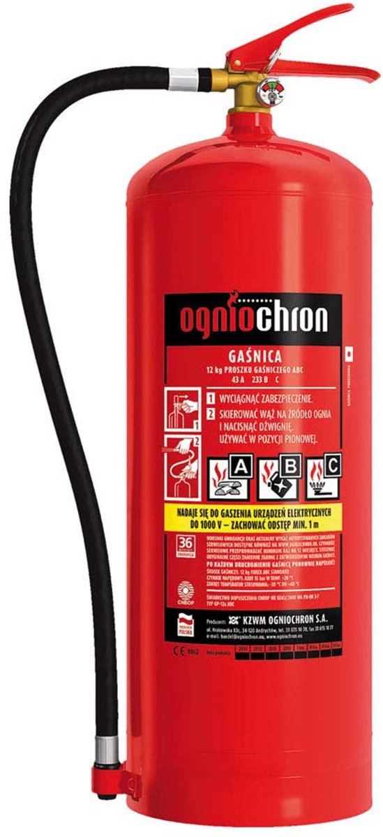 Thijox - OGP-12XABC-E Poederbrandblusser 12 kg Rood - Veiligheid voor Thuis, Keuken, Camping en Feesten - Betrouwbare Brandbeveiliging voor Alle Geleg