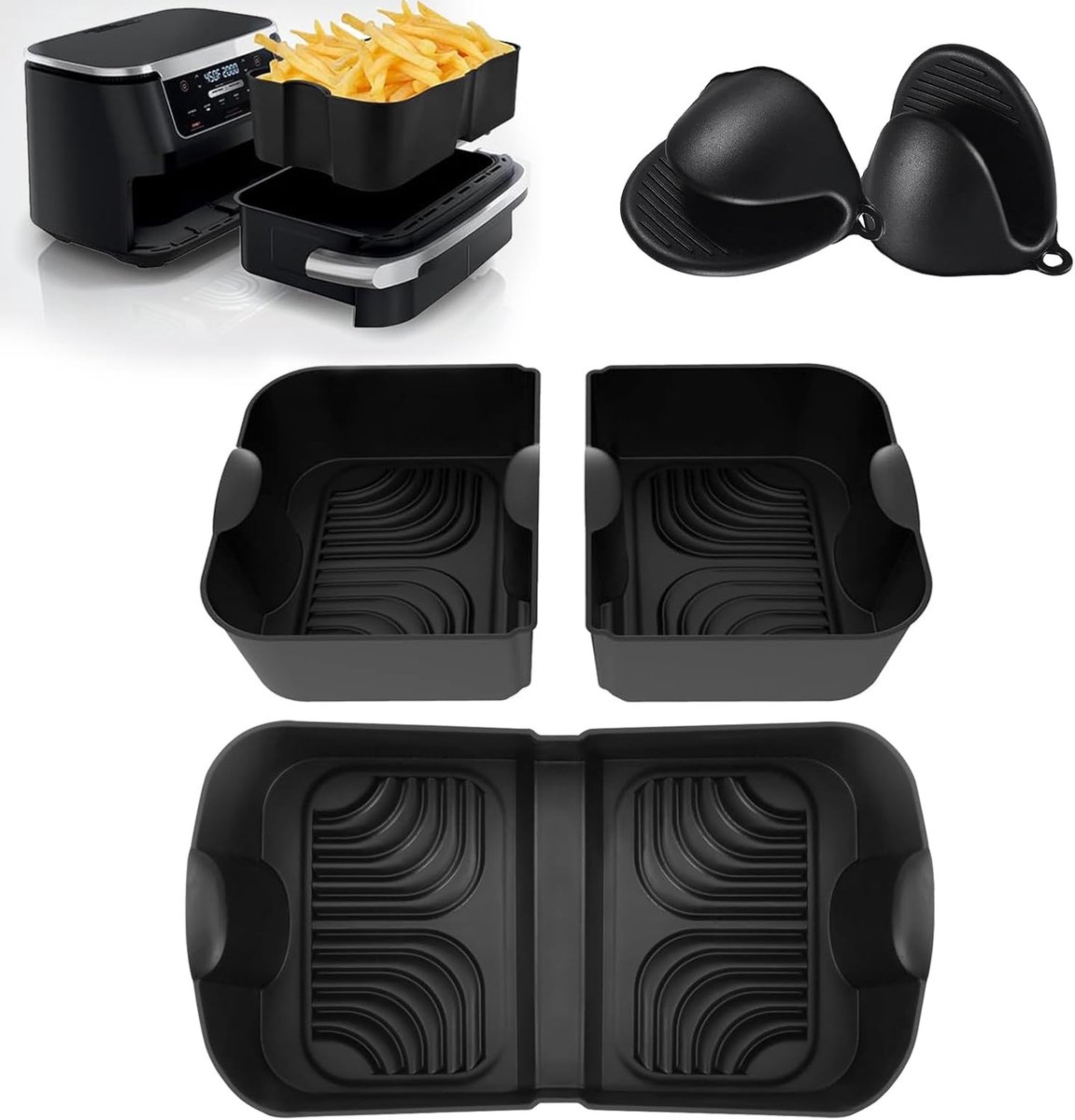 Thijox - Heteluchtfriteuse Accessoireset voor Ninja Foodi Flexdrawer 10,4 l - Verbeterde Siliconen Inzetstukken, Opvouwbare Frituurvorm, Herbruikbare