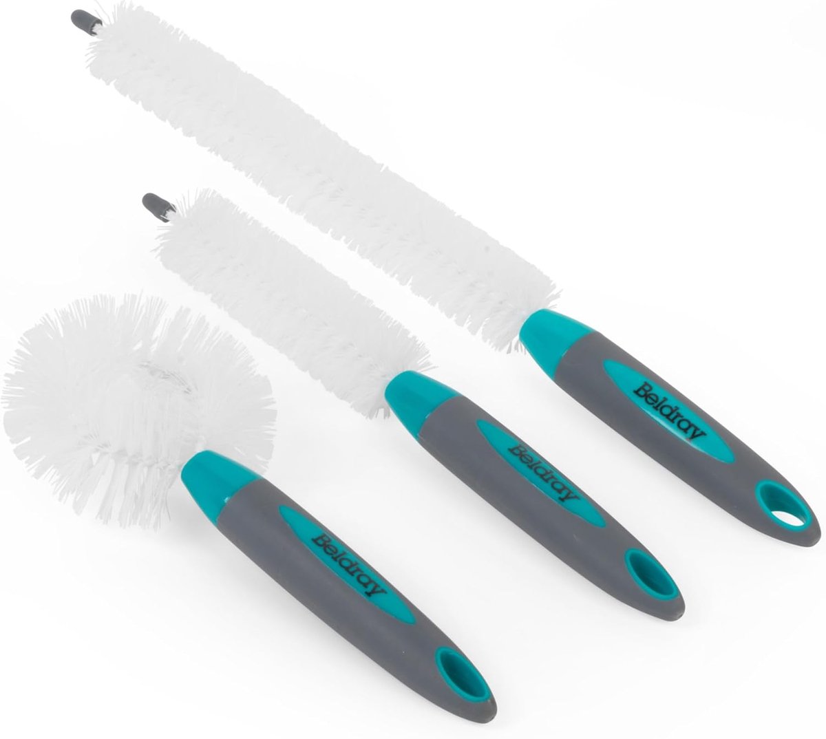 Thijox - 3 Pack Flessenborstels - Buigbare Borstelkop - Antislip Grip - Zachte Haren - Turquoise/Wit - Ideaal voor Keuken en Badkamer