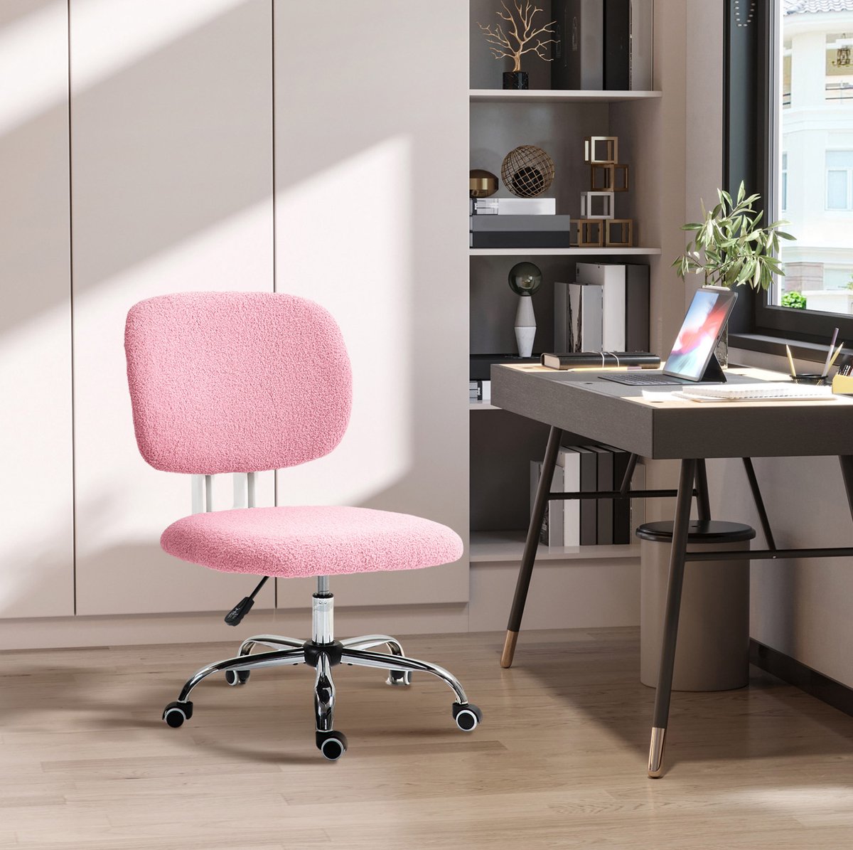 STILVORA Bureaustoel 48 x 53 x 80-90 cm - Ergonomisch En Hoogteverstelbaar Zonder Armleuningen - Voor Thuiswerkplek En Gamekamer - Polyester Roze