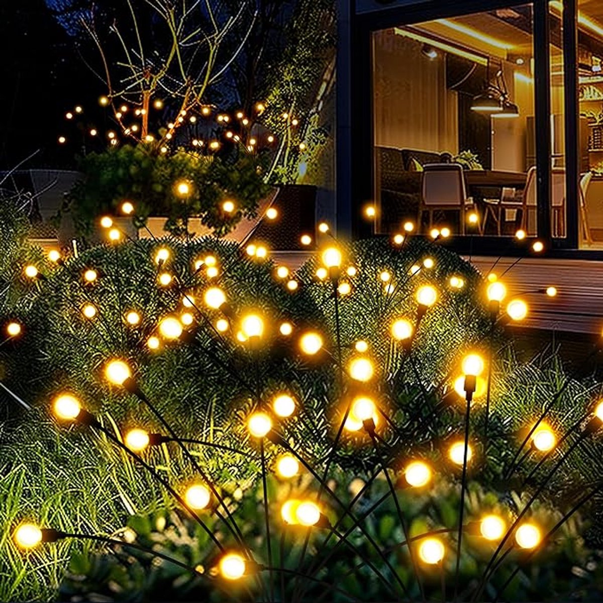 Solar Firefly Tuinverlichting Set Van 8 - Zonne-energie Buitenlampen Met 80 LED's - Warm Wit Bewegend Licht - Waterdichte Sfeerverlichting Voor Tuinpad, Terras, Gazon En Tuindecoratie