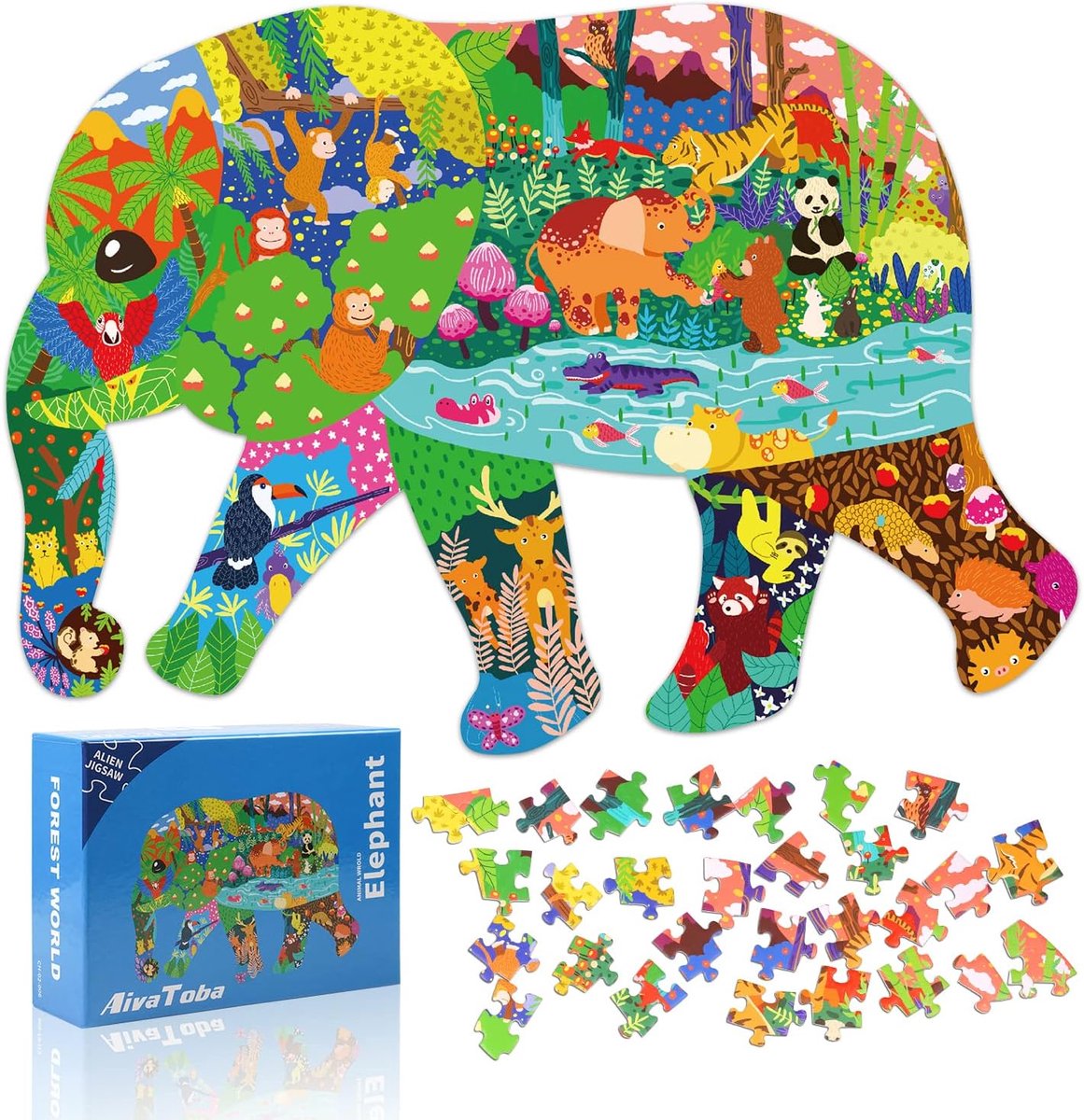 Thijox - Puzzel Olifant voor Kinderen, 200 Stukjes Dierenpuzzel, Educatief Speelgoed voor Jongens en Meisjes van 3 tot 9 Jaar, Perfect Cadeau voor Fee