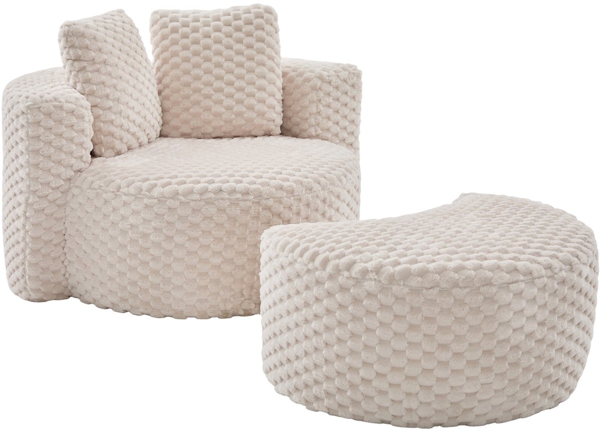 YYchan fauteuil met voetenbank - beige - 129 x 116 x 65 cm