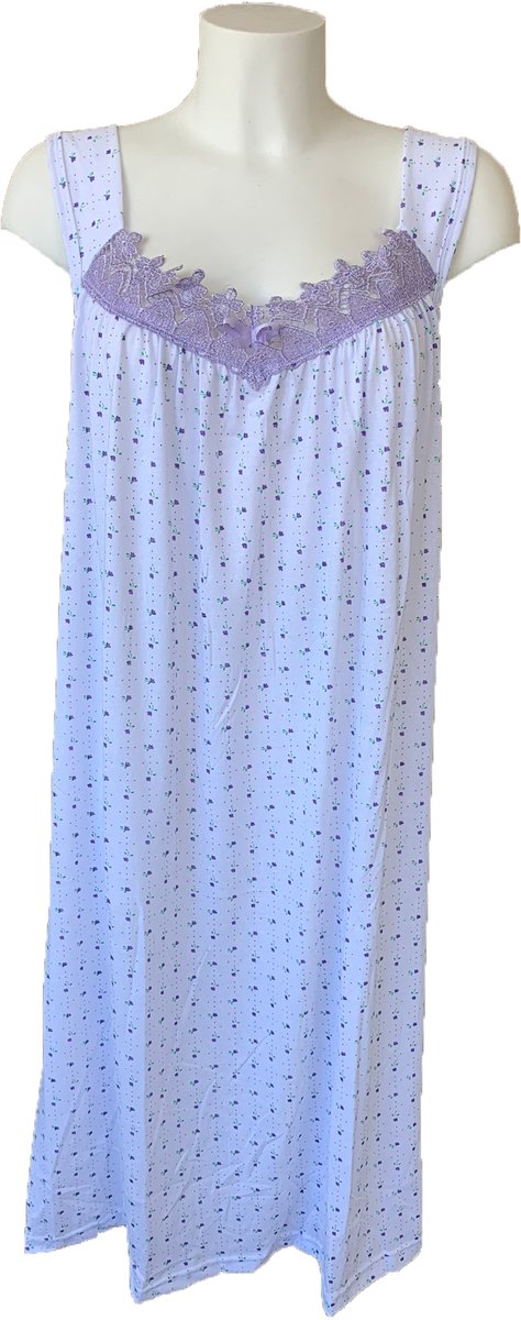Dames Nachtjapon Gebloemd met kant en brede band - Nachthemd zonder mouwen - 100% katoen - kleur Paars - maat 3XL