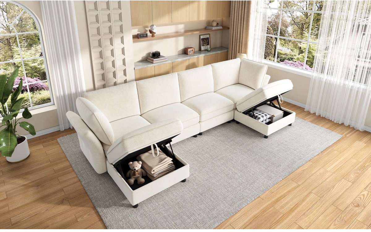 YYchan slaapbank - beige - 289 x 137 x 84 cm - met opbergruimte