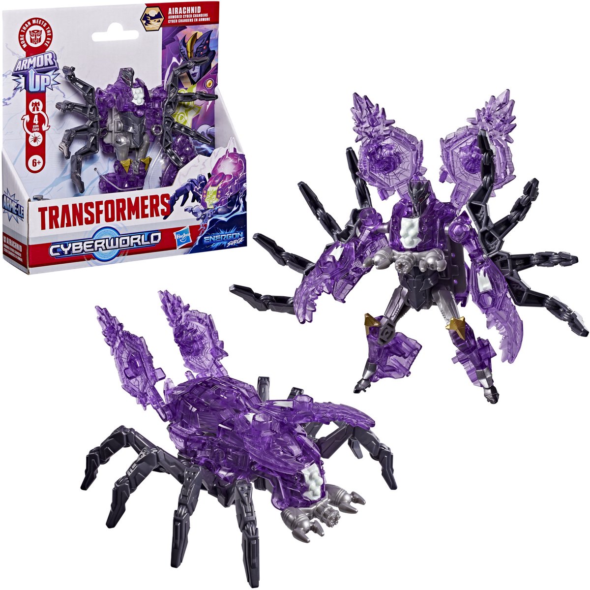Transformers CYBERWORLD Energon Surge Airachnid Armored Cyber Changers - Actiefiguur