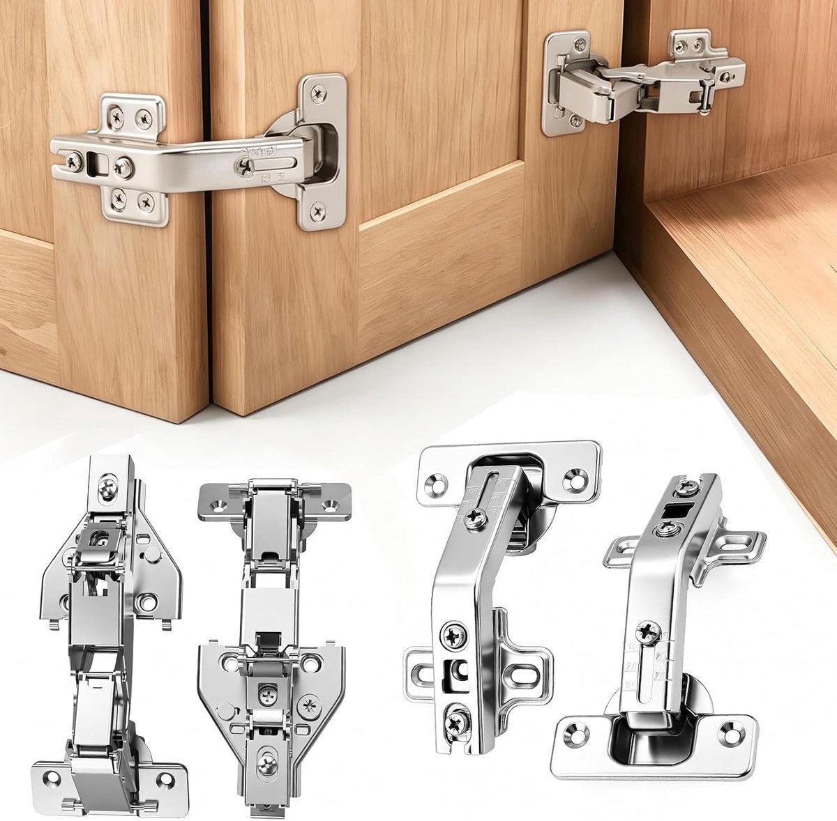 4 STUKS - Keukenkast scharnieren - Softclose scharnier Voorliggend - Binnendeurscharnieren - Meubelscharnieren - Compact model - 135 & 165 graden - Zilver