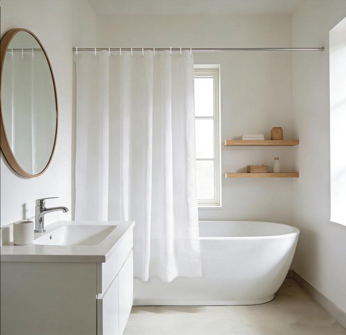 Douchegordijn extra lang 150 cm x 150 cm waterdicht schimmelwerend met magneet badkamer wit
