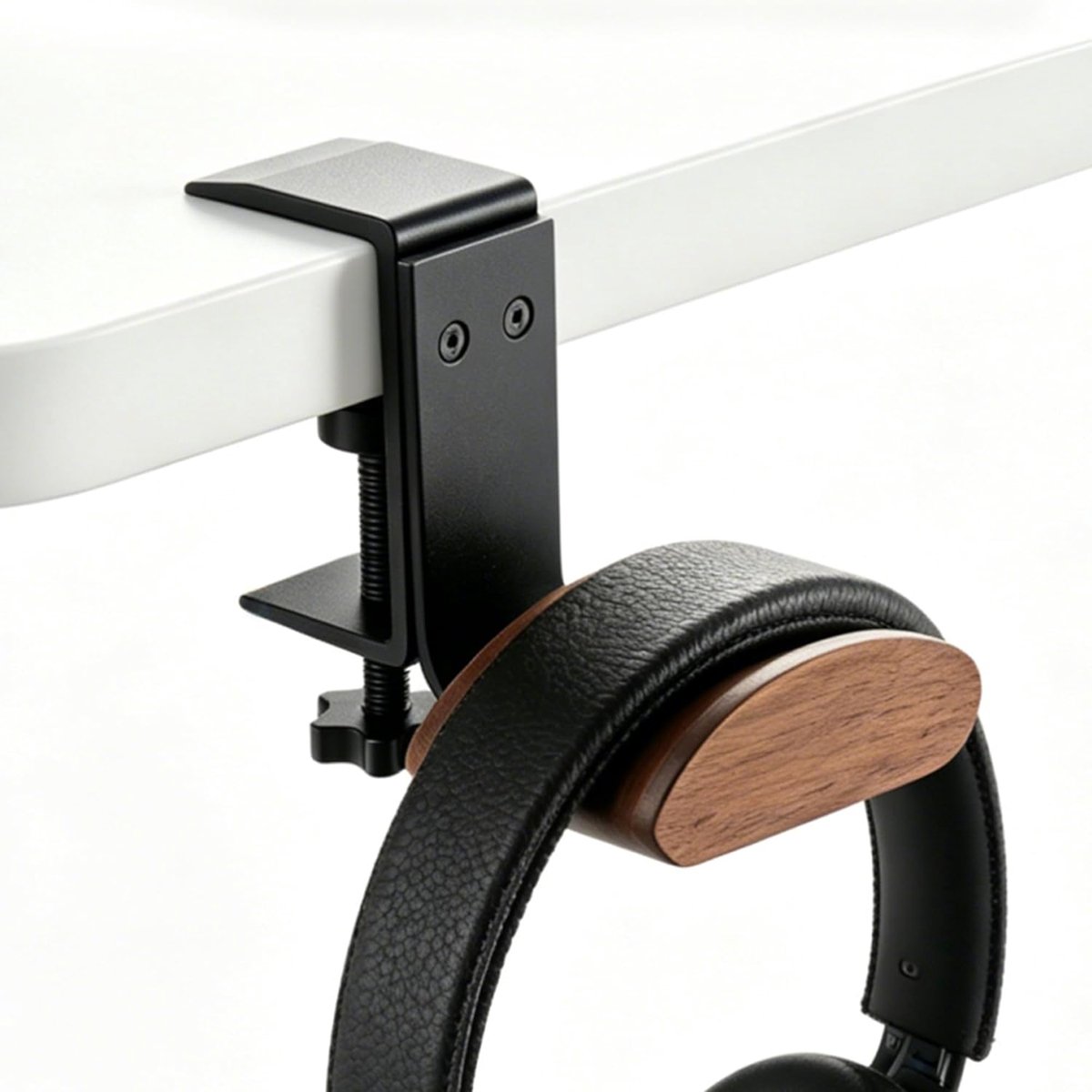 Thijox - Verstelbare Helmhouder van Walnoothout en Massief Metaal, Bureauheadsethouder, Ideale Houder voor alle Helmmaten, Robuust en Elegant Design,