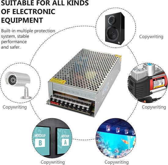 Thijox - Auto-voedingsadapter 220V naar 12V 20A 240W netadapter voor koelbox, autostofzuiger, compressor, sigarettenaansteker-bus, vlamvertragend ABS/ — afbeelding 4